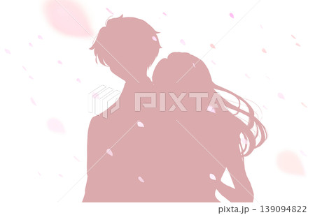 外出する男女 春イメージ 桜吹雪 シルエット 外出する男女 春イメージ 桜吹雪 シルエット 139094822