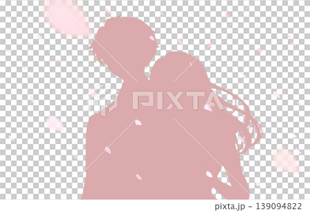 外出する男女 春イメージ 桜吹雪 シルエット 外出する男女 春イメージ 桜吹雪 シルエット 139094822