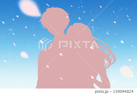 外出する男女 春イメージ 桜吹雪 シルエット 外出する男女 春イメージ 桜吹雪 シルエット 139094824