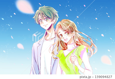 外出する男女 春イメージ 桜吹雪 外出する男女 春イメージ 桜吹雪 139094827