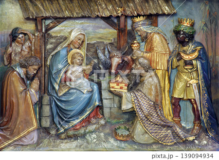 Adoration of the Magi, altar of the Visitation of Mary in the church of the Saint Peter in Ivanic Grad, Croatia 139094934
