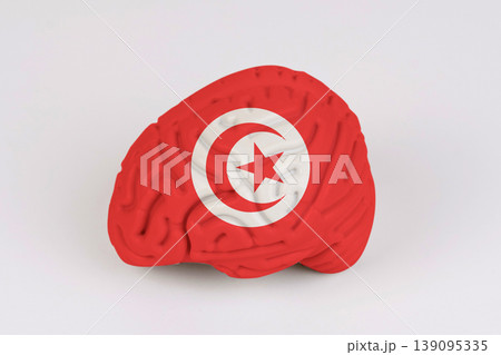 On a white background, a model of the brain with a picture of a flag - Tunisia On a white background, a model of the brain with a picture of a flag - Tunisia 139095335