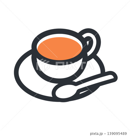 紅茶のティーカップとソーサーとスプーンのシンプルなアイコンイラスト 139095489