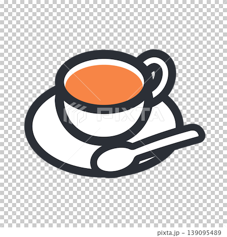 紅茶のティーカップとソーサーとスプーンのシンプルなアイコンイラスト 139095489