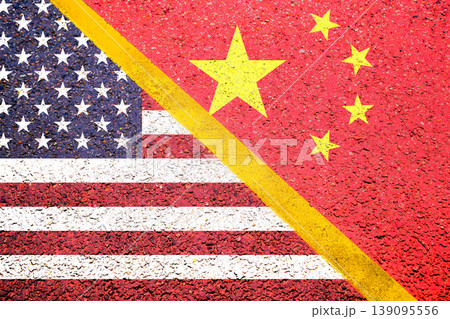American and Chinese flags combined together as concept of USA China trade war diplomatic political relations American and Chinese flags combined together as concept of USA China trade war diplomatic political relations 139095556