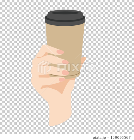 Right hand holding a brown cafe tumbler Right hand holding a brown cafe tumbler 139095567
