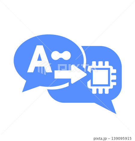 AIチャットとプロセッサ連携を示すテクノロジーアイコン（青） 139095915