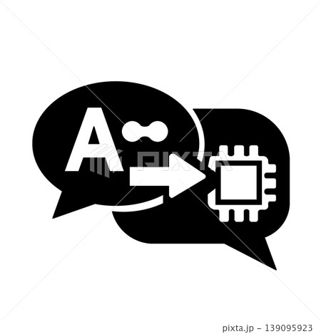 AIチャットとプロセッサ連携を示すテクノロジーアイコン（黒） 139095923