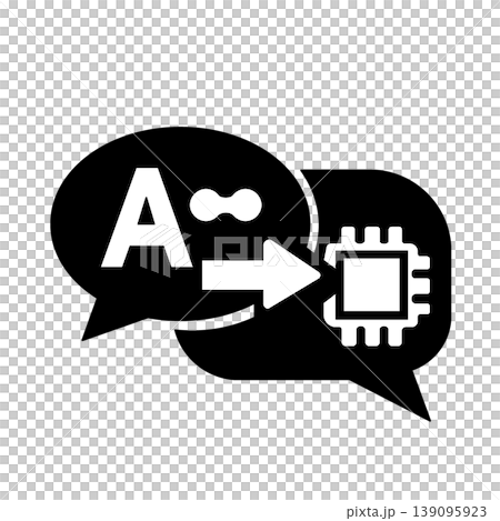 AIチャットとプロセッサ連携を示すテクノロジーアイコン（黒） 139095923