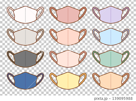 Illustration set of 3D color masks for women | Nonwoven fabric, hygiene products 139095988