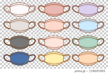 女性向け柳葉型カラーマスクのイラストセット｜不織布・衛生用品 139095995