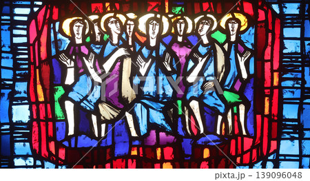 Stained glass window in the parish church of St. Stephen in Wasseralfingen, Germany Stained glass window in the parish church of St. Stephen in Wasseralfingen, Germany 139096048