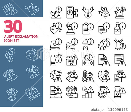 exclamation alert, notification message line icon set 139096158