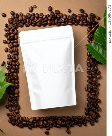 Roasted coffee beans with coffee package mockup 139096273