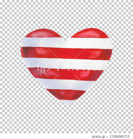 Heart with red and white stripes, isolated watercolor illustration. Hand drawn composition in a simple style for festivals, holidays, and print. Heart with red and white stripes, isolated watercolor illustration. Hand drawn composition in a simple style for festivals, holidays, and print. 139096555