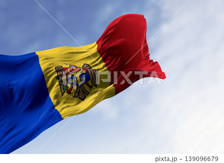 Moldova national flag waving in the wind on a clear day Moldova national flag waving in the wind on a clear day 139096679