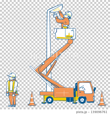 Electricians and security guards who support daily life; maintenance and inspection of construction vehicles using aerial work platforms; safe guidance; daily life. 139096761