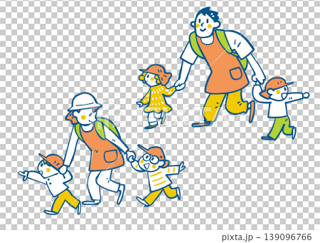Male and female childcare workers supporting society; teachers taking children for walks; children's growth; childcare support; daily life; cooperation. Male and female childcare workers supporting society; teachers taking children for walks; children's growth; childcare support; daily life; cooperation. 139096766