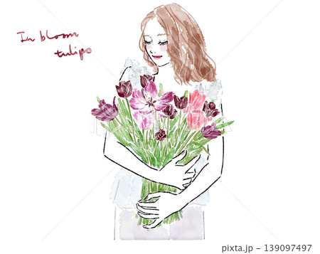 チューリップ花束を持つ女性 139097497