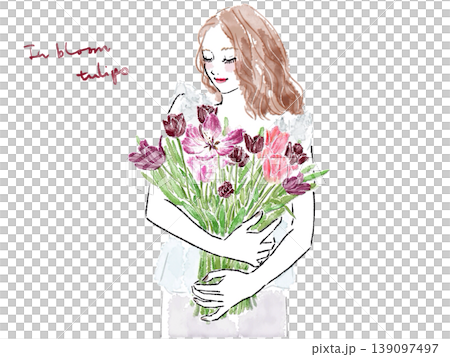 チューリップ花束を持つ女性 139097497