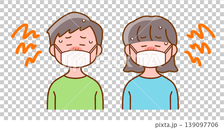 風邪・発熱でマスク姿の子どものイラスト｜体調不良・健康 139097706
