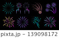 Neon fireworks icon set. Holographic glow sparklers and firecrackers gradient shiny line pictograms. Salute and sparkle ultra acid luminescent signs. Vector collection for dark themes 139098172