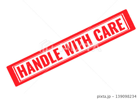 Handle with care red rubber STAMP on a white transparent background 139098234