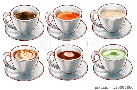 カップに入った飲み物ラスターイラストセット カップに入った飲み物ラスターイラストセット 139098860