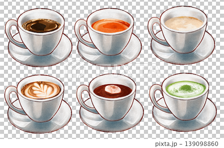 カップに入った飲み物ラスターイラストセット カップに入った飲み物ラスターイラストセット 139098860