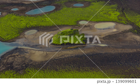 Aerial View of Moss Covered Volcanic Landscape in Iceland Aerial View of Moss Covered Volcanic Landscape in Iceland 139099601