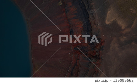 Aerial View of Volcanic Rock Formations and Lake in Iceland Aerial View of Volcanic Rock Formations and Lake in Iceland 139099668