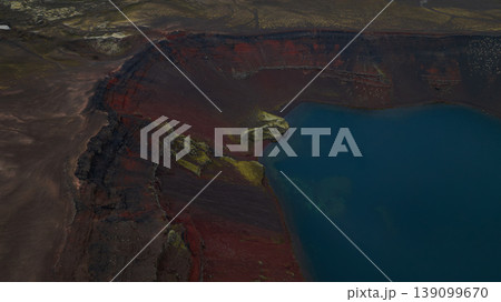 Aerial View of Volcanic Crater Lake with Vibrant Colors in Iceland Aerial View of Volcanic Crater Lake with Vibrant Colors in Iceland 139099670