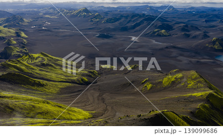 Aerial View of Iceland's Volcanic Highlands with River and Moss Aerial View of Iceland's Volcanic Highlands with River and Moss 139099686