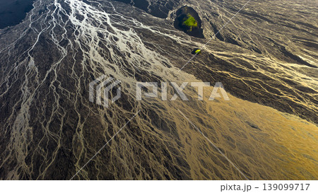 Aerial View of Braided Rivers and Volcanic Terrain in Iceland Aerial View of Braided Rivers and Volcanic Terrain in Iceland 139099717