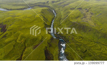 Aerial View of a Deep Canyon with River Rapids in Iceland Aerial View of a Deep Canyon with River Rapids in Iceland 139099777