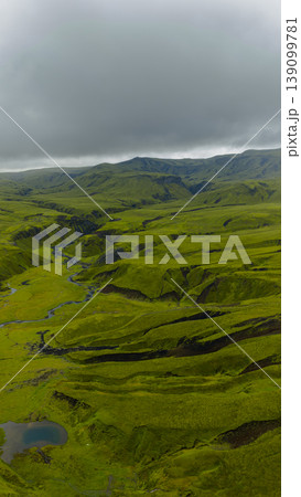 Aerial View of Lush Green Hills and Valleys in Iceland Aerial View of Lush Green Hills and Valleys in Iceland 139099781