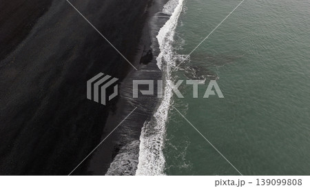 Aerial View of Black Sand Beach and Turquoise Ocean in Iceland Aerial View of Black Sand Beach and Turquoise Ocean in Iceland 139099808