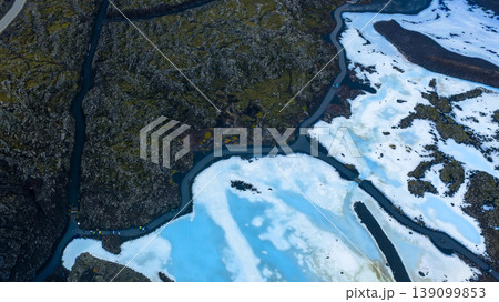 Aerial View of Geothermal Pools and Volcanic Terrain in Iceland Aerial View of Geothermal Pools and Volcanic Terrain in Iceland 139099853