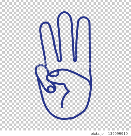 Simple line art icon of a hand with three fingers raised, and a number gesture (minimalist). Simple line art icon of a hand with three fingers raised, and a number gesture (minimalist). 139099910