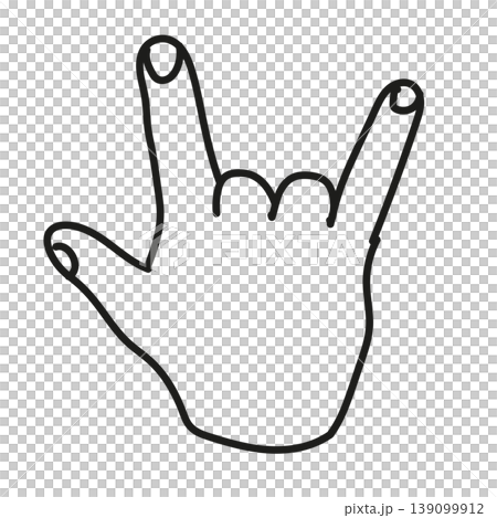 Line art icon of a hand with index and little fingers extended - lock sign/hand gesture material (minimal) 139099912