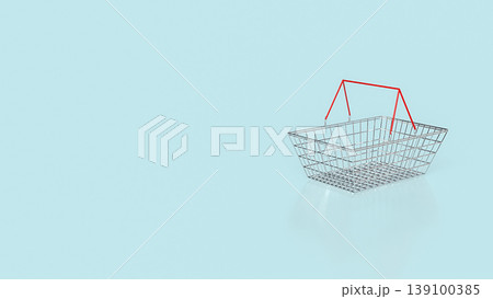 Minimalist Wire Shopping Basket With Red Handles Isolated On Blue Background 3d render. Minimalist Wire Shopping Basket With Red Handles Isolated On Blue Background 3d render. 139100385