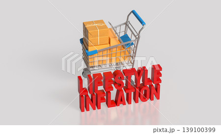 Lifestyle Inflation Concept With Shopping Cart And Increased Consumer Spending 3d render. 139100399