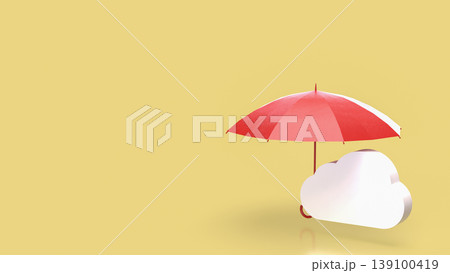 Cloud Data Protection Concept With Red Umbrella Security Symbol 3d render. Cloud Data Protection Concept With Red Umbrella Security Symbol 3d render. 139100419