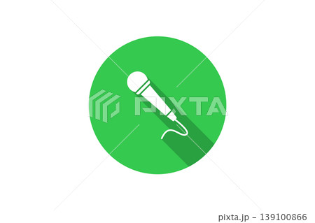 Microphone Icon With Long Shadow For Music, Audio, Singing And Podcast Apps 139100866