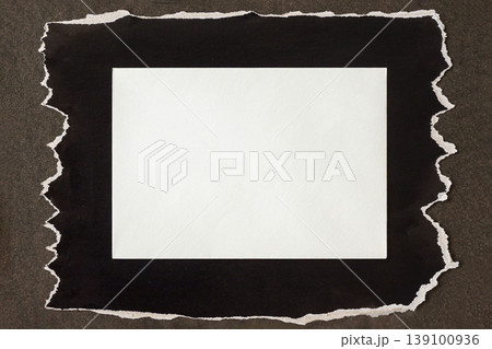 Torn paper background with white blank card centered on ripped edge paper sheet, frame composition for text, design layout. Natural background for collage template, poster mockup, banner layout Torn paper background with white blank card centered on ripped edge paper sheet, frame composition for text, design layout. Natural background for collage template, poster mockup, banner layout 139100936