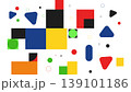 Scattered geometric shapes in primary colors on white background with geometric 139101186