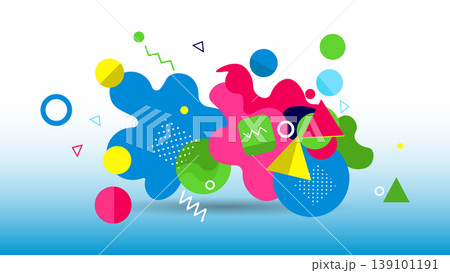 Dynamic abstract composition of colorful organic shapes and geometric elements Dynamic abstract composition of colorful organic shapes and geometric elements 139101191