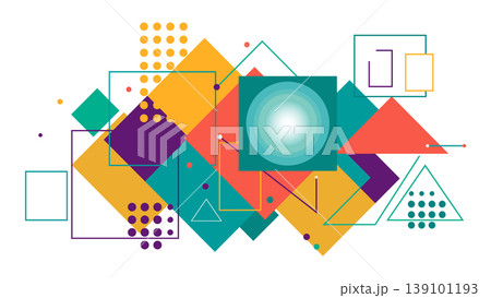 Overlapping geometric shapes with lines and textures in a colorful palette Overlapping geometric shapes with lines and textures in a colorful palette 139101193