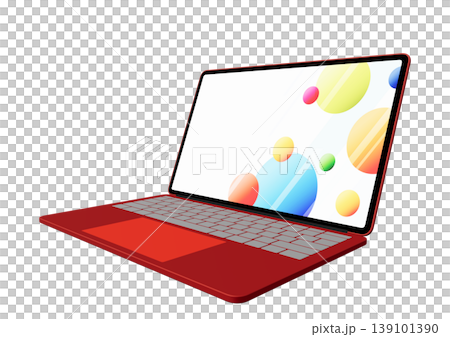 A red laptop and colorful circles 139101390