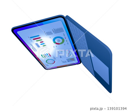 青いノートパソコンの画面とキーボード 139101394